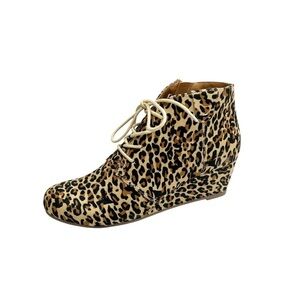 DOLCE VITA Wedge Lace-Up Microsuede Leopard Bootie 7.5